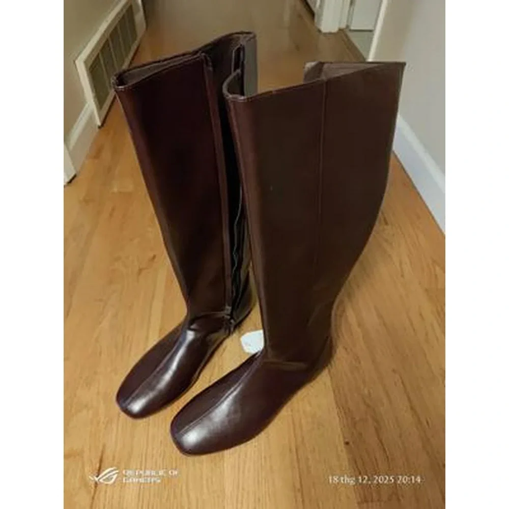 Time and Tru Women's Size 6 Faux Leather Knee High‎ Boots Burgundy Non-Insulated